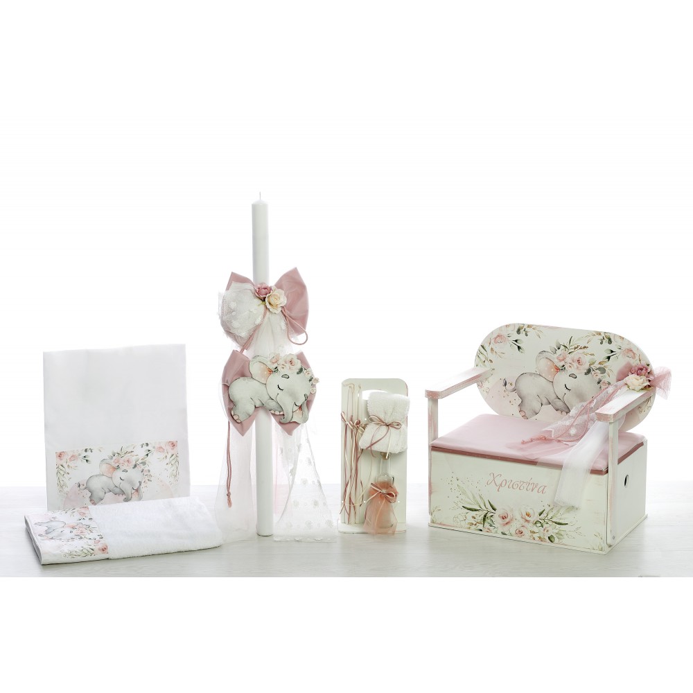 BE2333-set-vaptisis-koritsi-elefantaki-vintage-alacarteinvitations BE2333 σετ βάπτισης για κορίτσι με θέμα ελεφαντάκι - Image 1