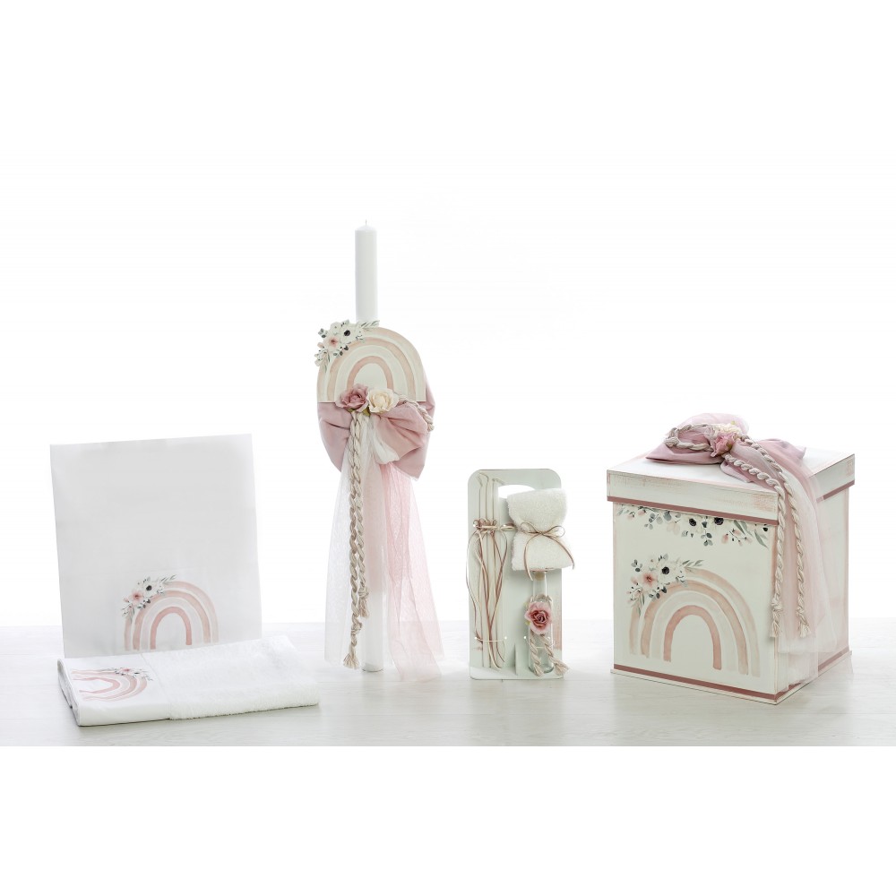 BE2342-set-vaptisis-koritsi-ouranio-tokso-vintage-alacarteinvitations BE2342 σετ βάπτισης για κορίτσι με θέμα ουράνιο τόξο - Image 1